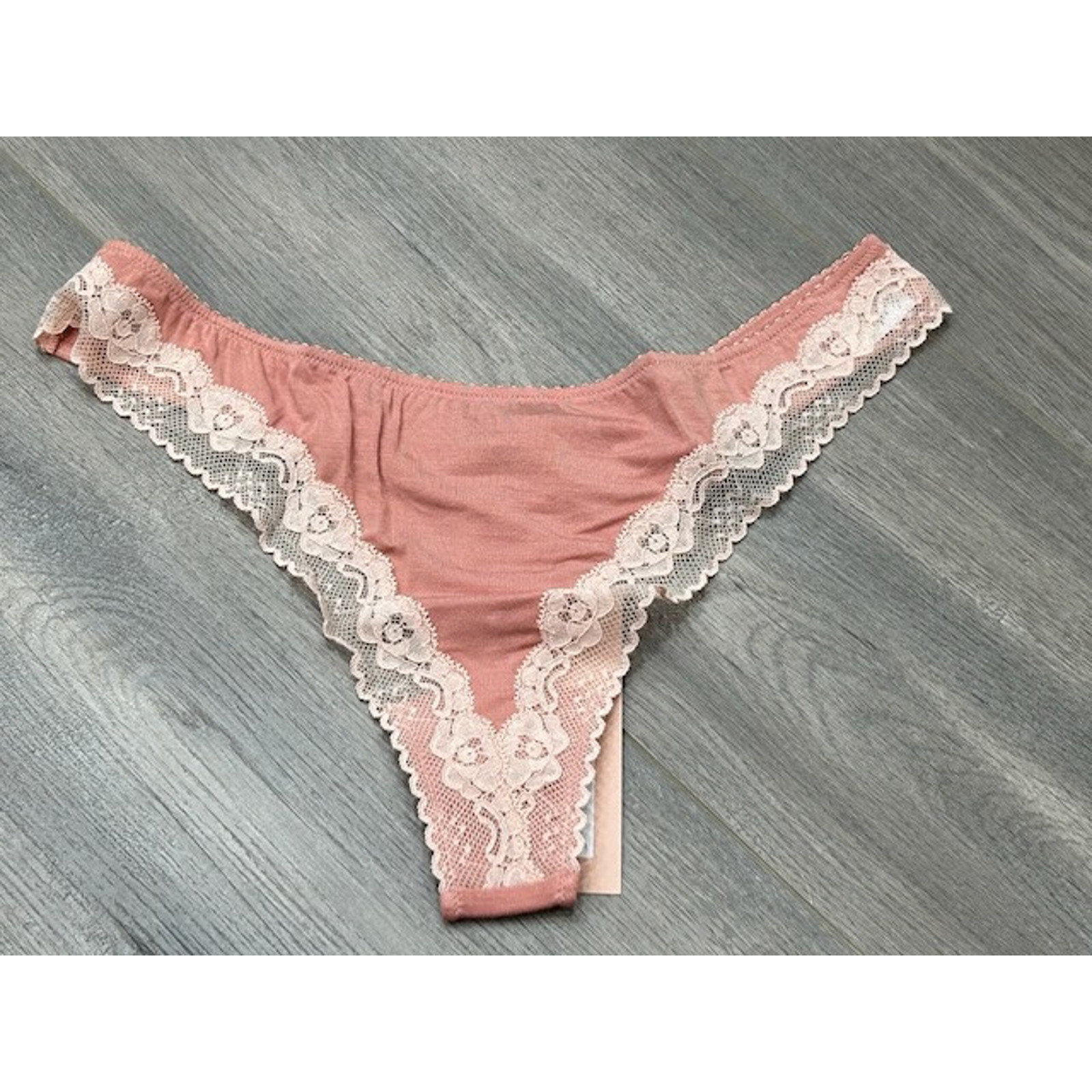 Eberjey Womens Flora Tencel Modal Thong Mid Rise Pink Rouge/Rose Size L NWT