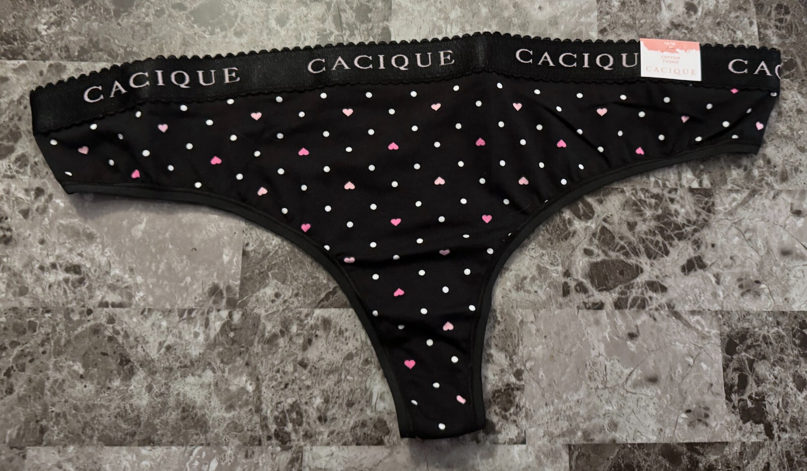 NWT CACIQUE LANE BRYANT 14/16 PINK HEART POLKA DOT THICK LOGO BAND THONG PANTIES