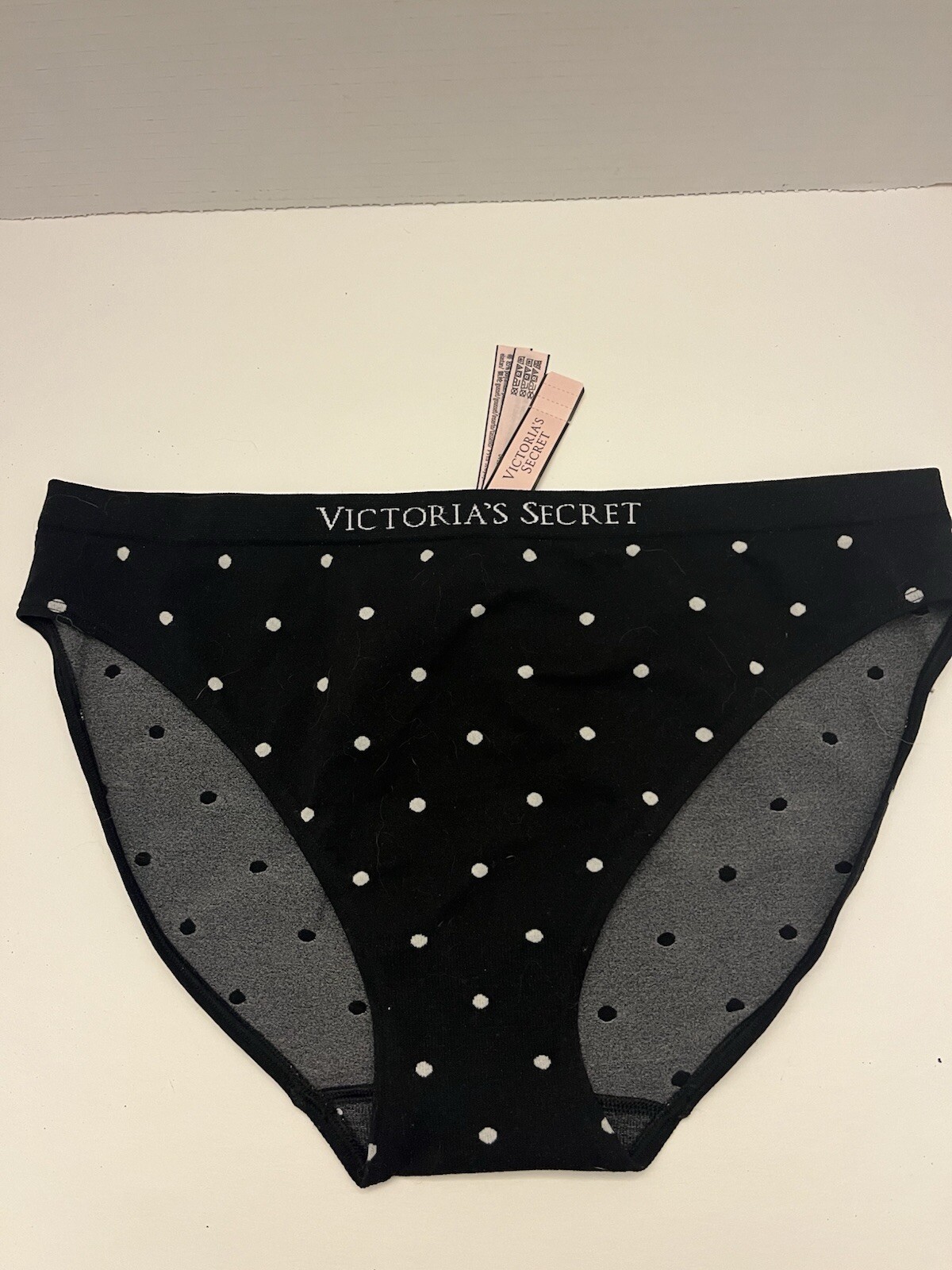 NWT Victoria’s Secret Bikini Panty Black White Polka Dots Nylon Size Large