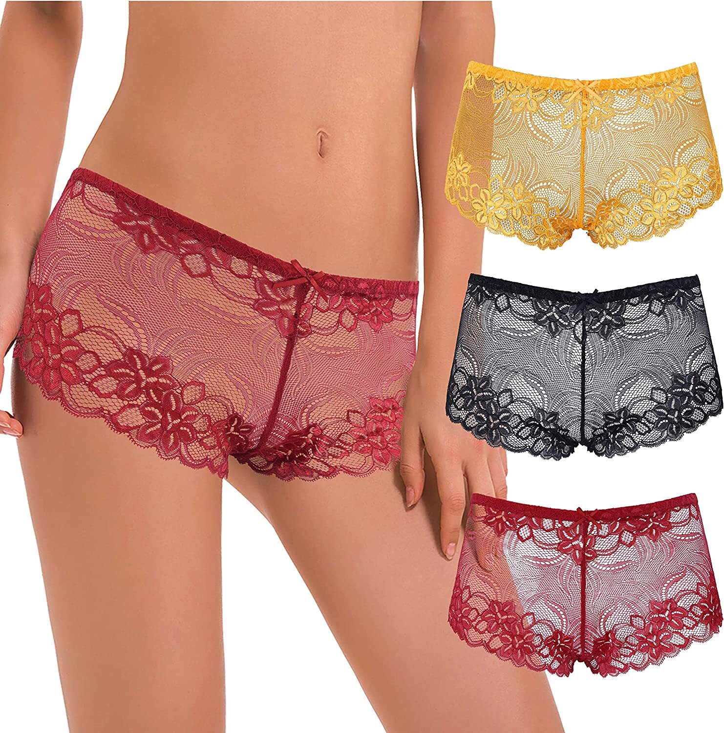 Curve Muse Pack of 6 Sexy Sheer Lace Tanga Hipster Bikini Panties