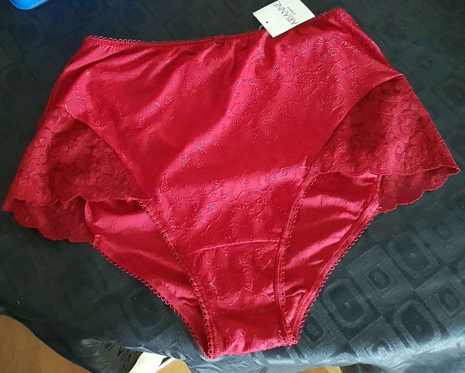 Arianne JADE Red Floral Brocade With Lace Deep Briefs 3XL