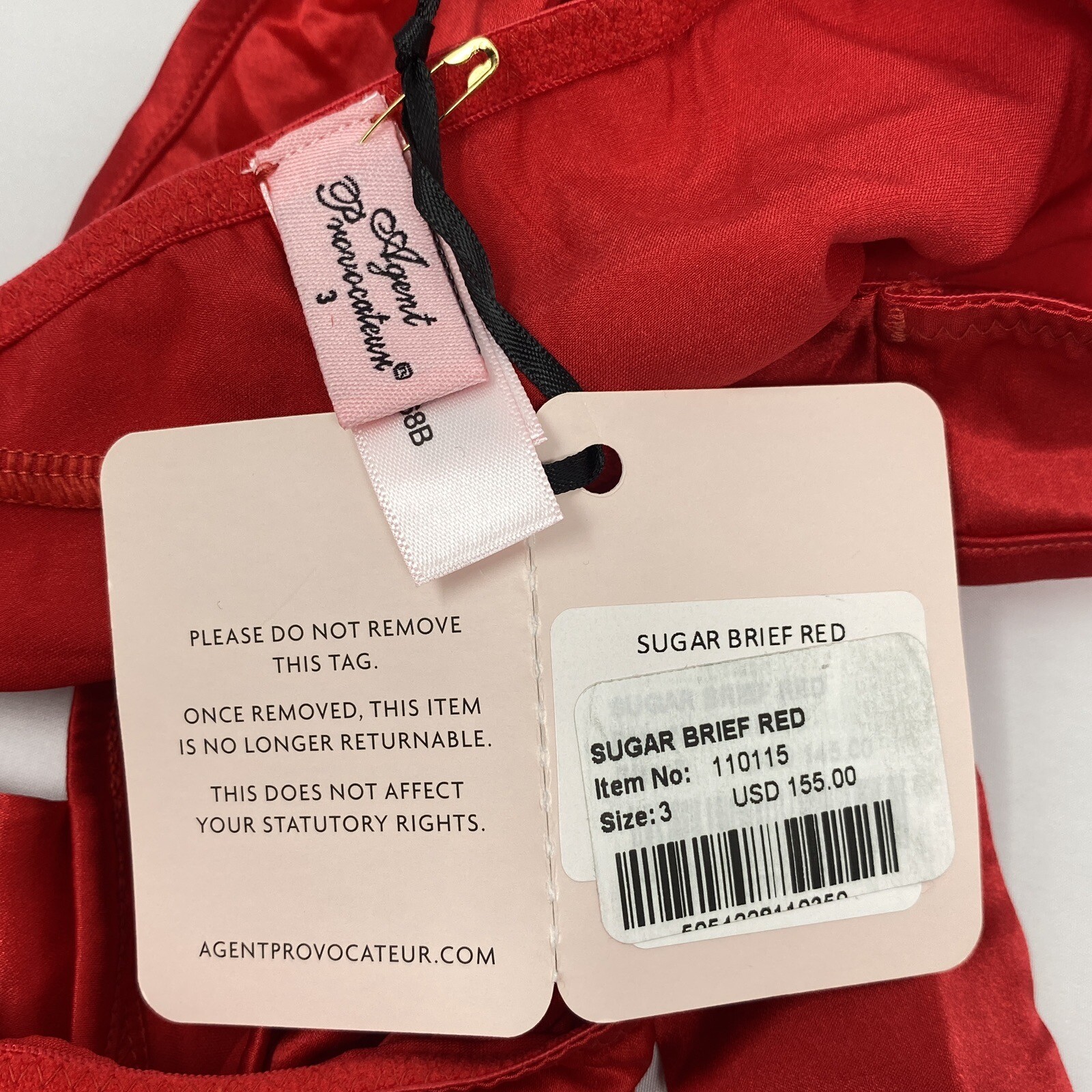 Agent Provocateur Sugar Red Silk Brief AP3 Medium NWT $155