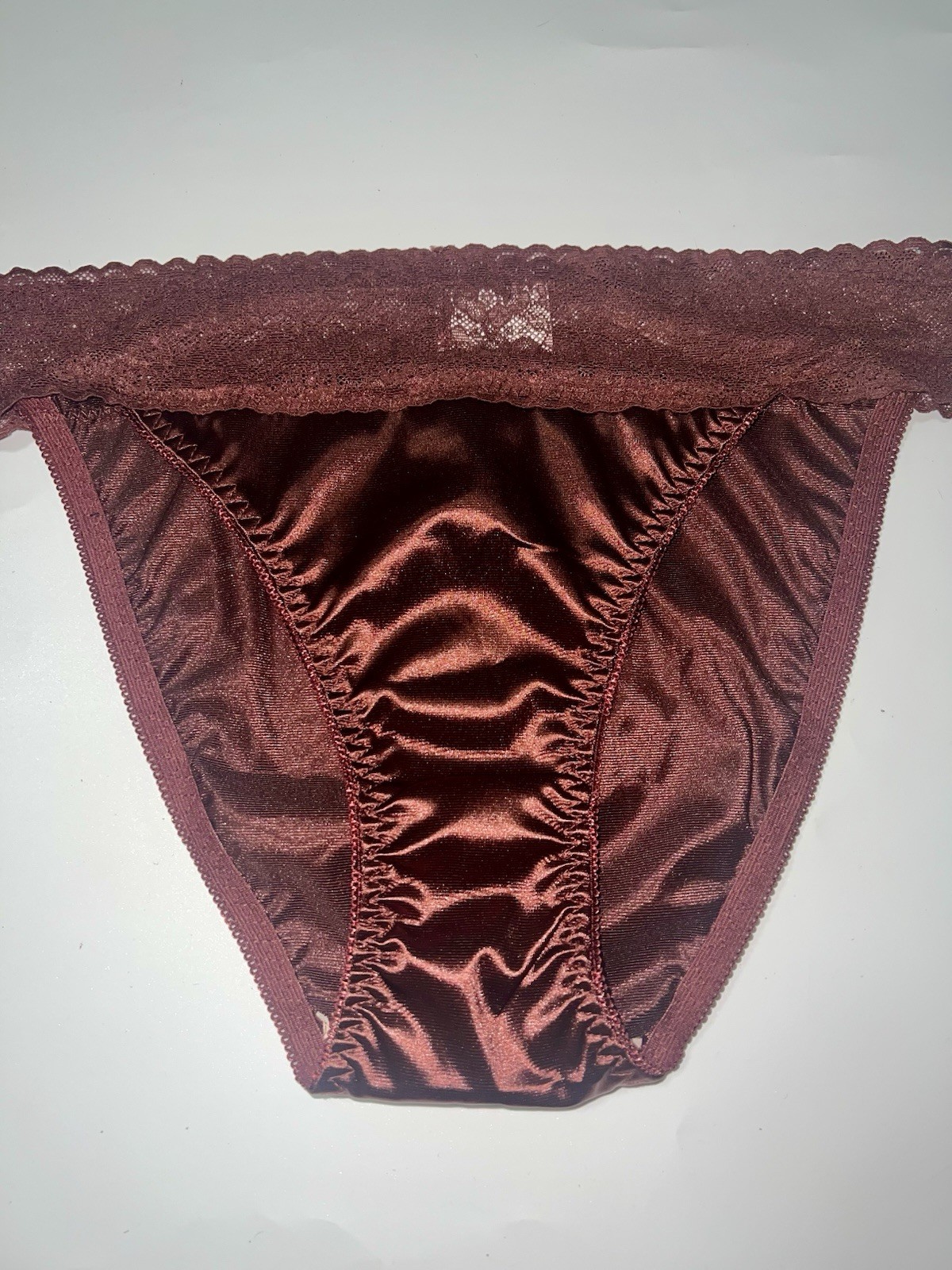 Vtg Styl Brown 2nd Skin Satin & Lace Rio Bikini Brief Panties Knickers XL NEW