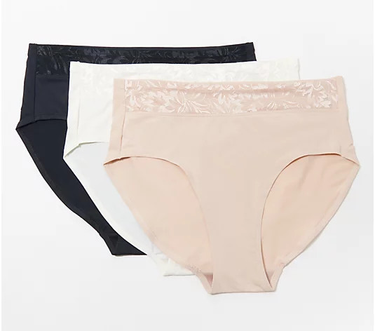 Breezies Jacquard Shine Hi-Cut Brief Set of 3-Basic-Large-NEW-A372606