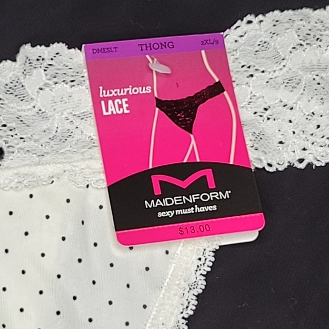 Maidenform Thong Luxurious Lace DMESLT 2XL/9 White Polka Dots New with Tags