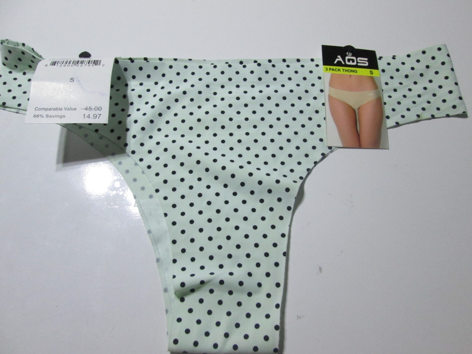 NWT Nordstrom Rack Womens Size S Panty Mint/Black Cheeky Stretch Polka Dot