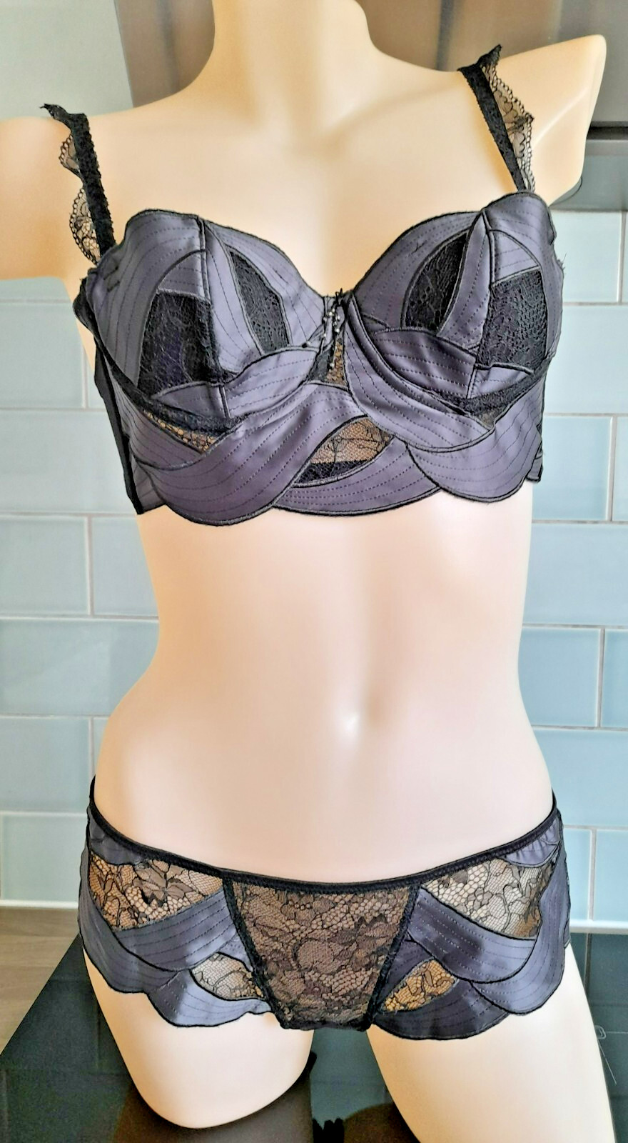 Ravage ACANTHUS Black Satin/Lace/Mesh REFRAIN Hipster Boyshort