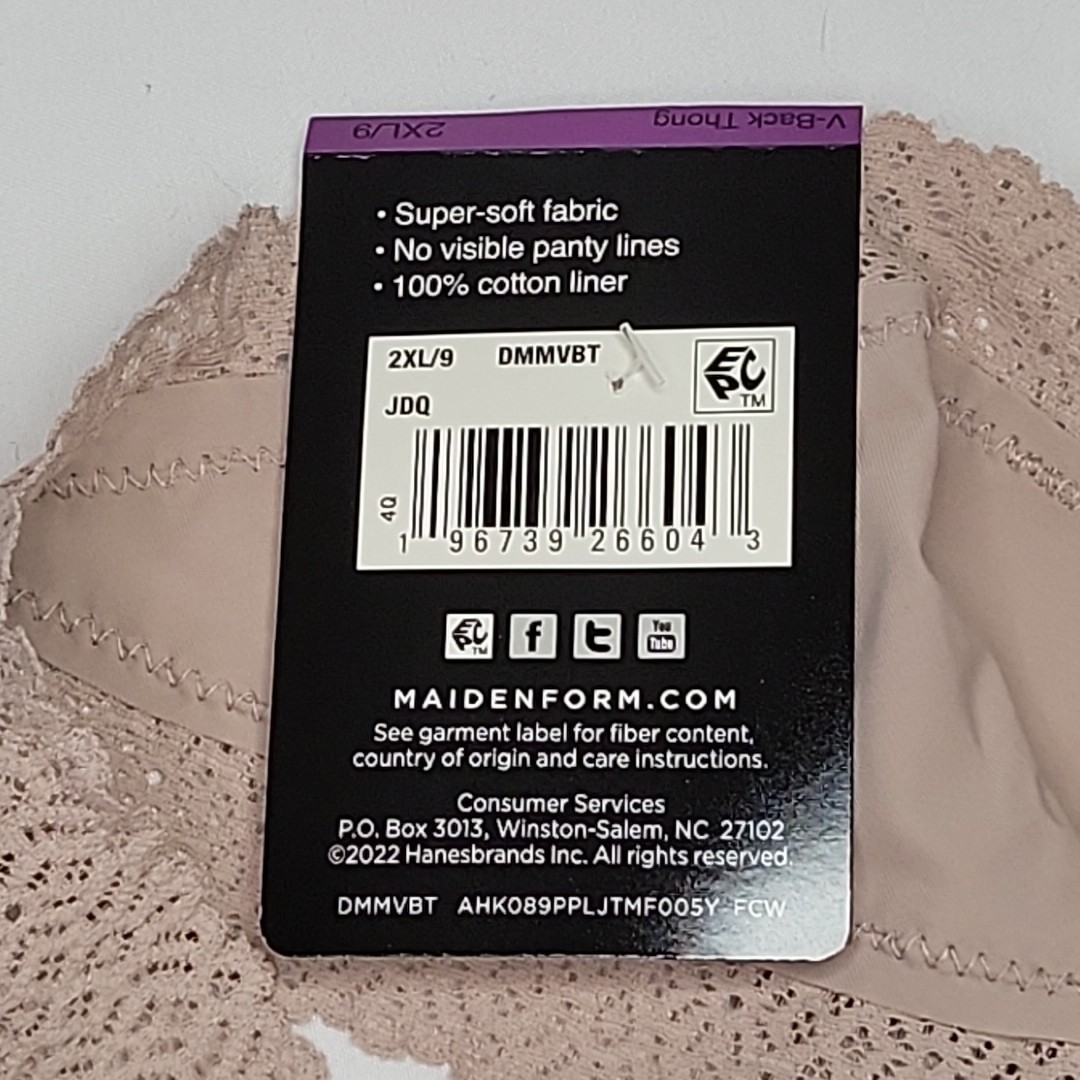 Maidenform Thong V Back Comfort Size 2XL/9 Taupe DMMVBT New With Tags