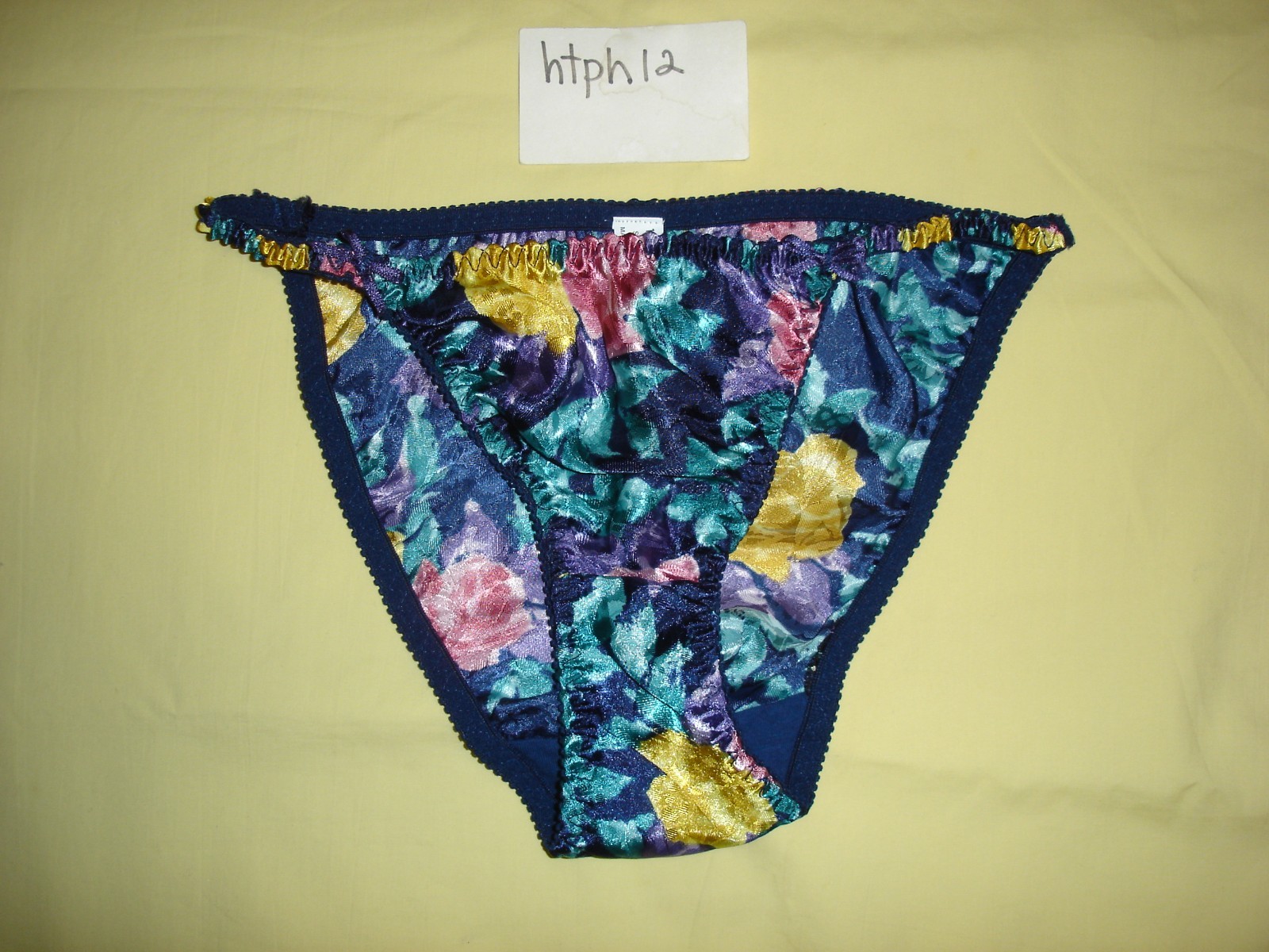 NWOT New Vintage String Bikini Satin Flowers Floral Sexy Panties Second Skin L 7