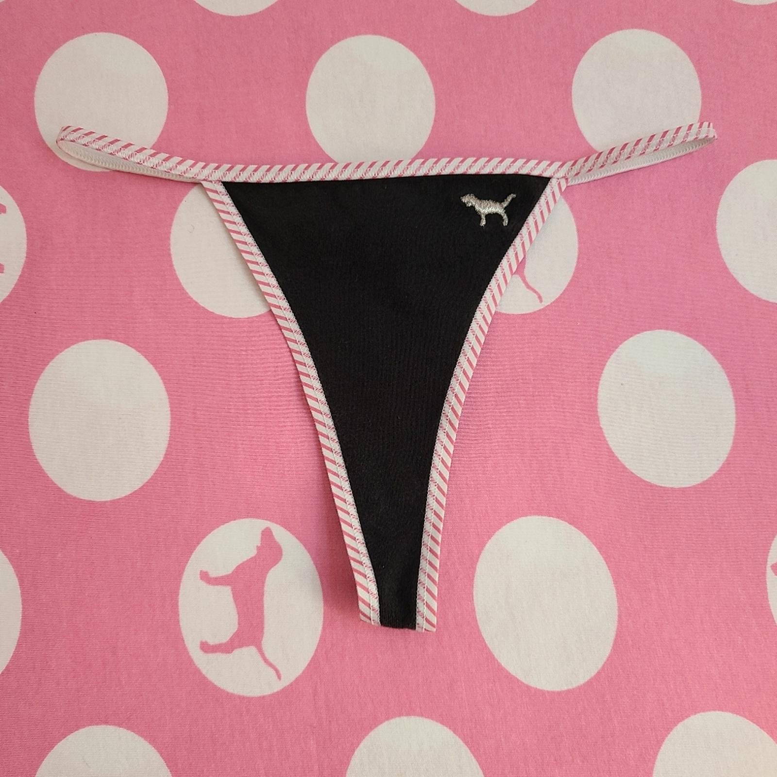 VTG VS PINK Candy Stripe Graphic Cotton Low Rise V-string Thong Panty Size Sm