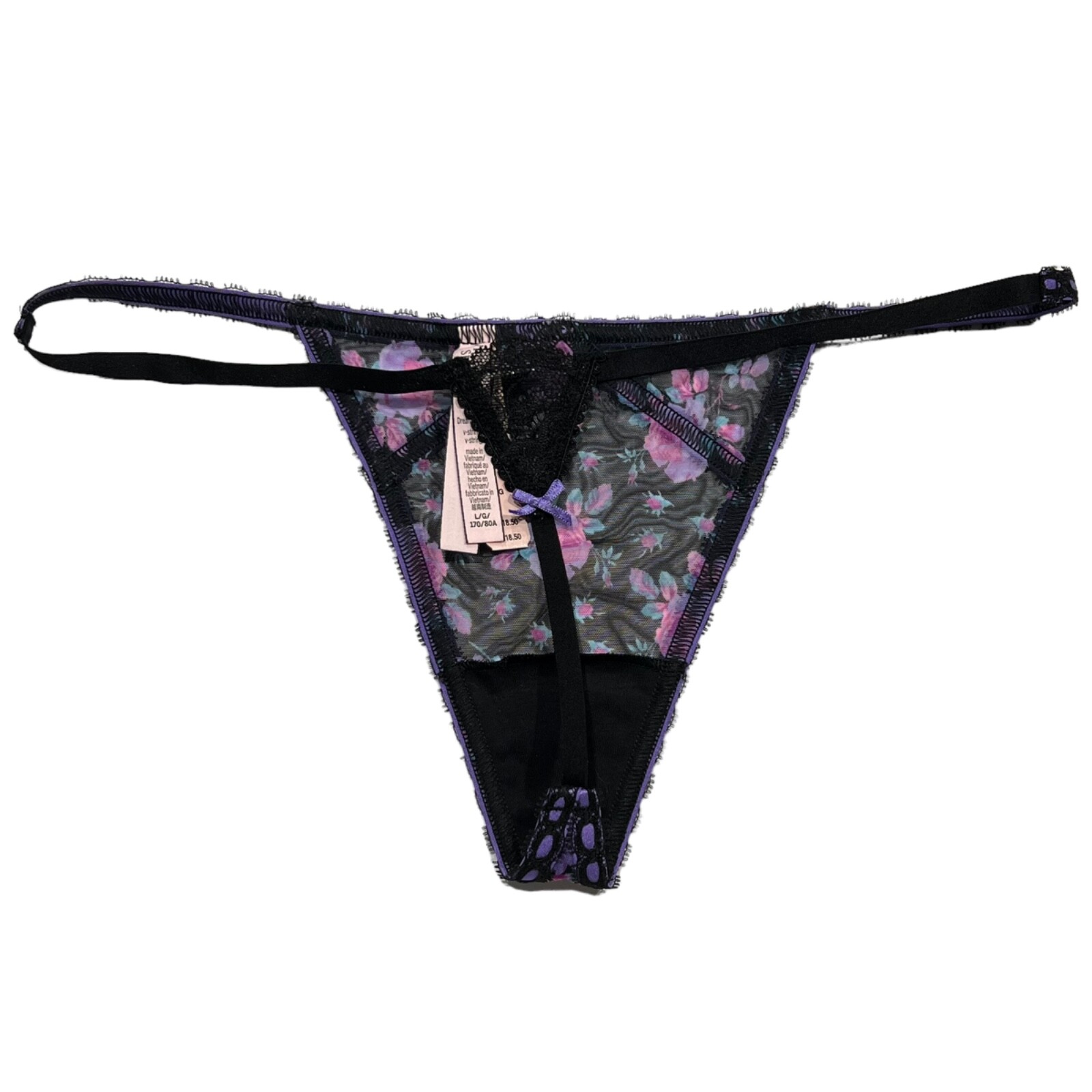 NWT VICTORIA’S SECRET Dream Angels V String Pantie Sz S-L-XL Purple Pink Floral