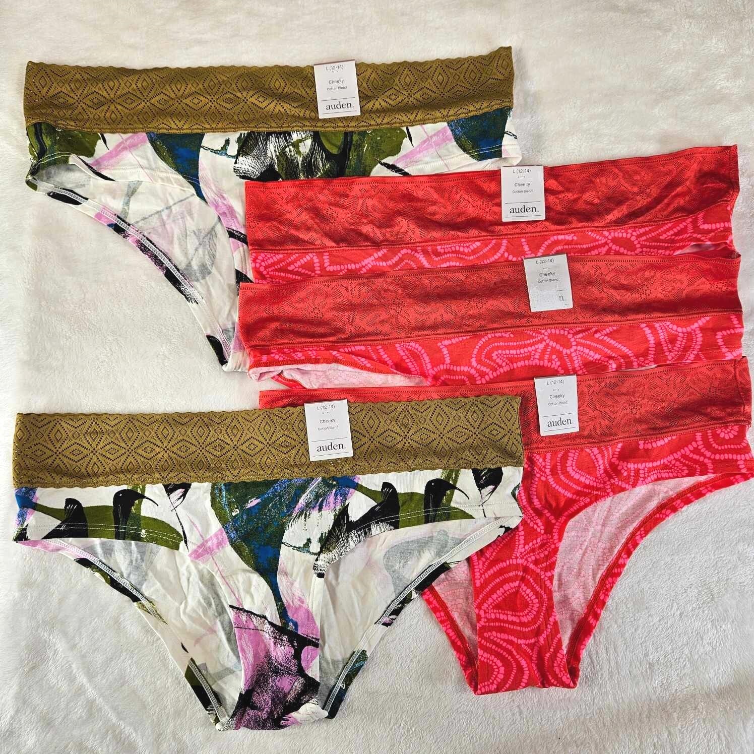 Auden 5pk Cotton Cheeky Underwear with Lace Waistband Womens Large Stretch