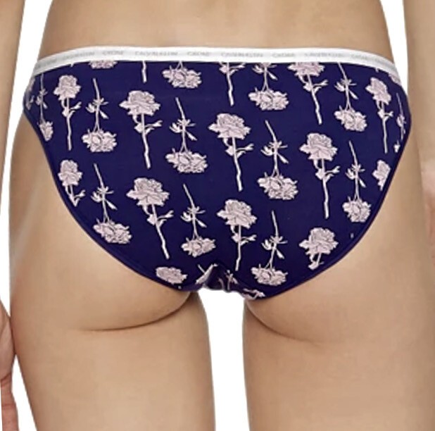 CALVIN KLEIN CK One Cotton Navy Blue Pink Floral Bikini Panty NEW Womens Sz M 6