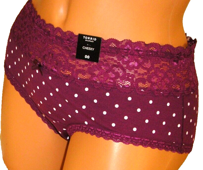 Panties Lingerie Torrid Lace Trim Burgundy Polka Dot Cheeky Size 00 Adult Gift