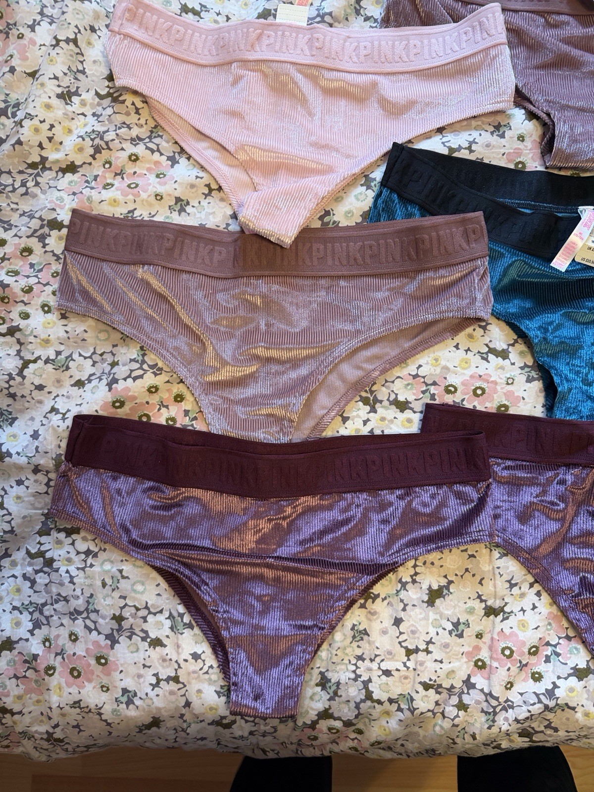 PINK Ribbed Logo Panties 9 Pack Multicolor Size M Stretch