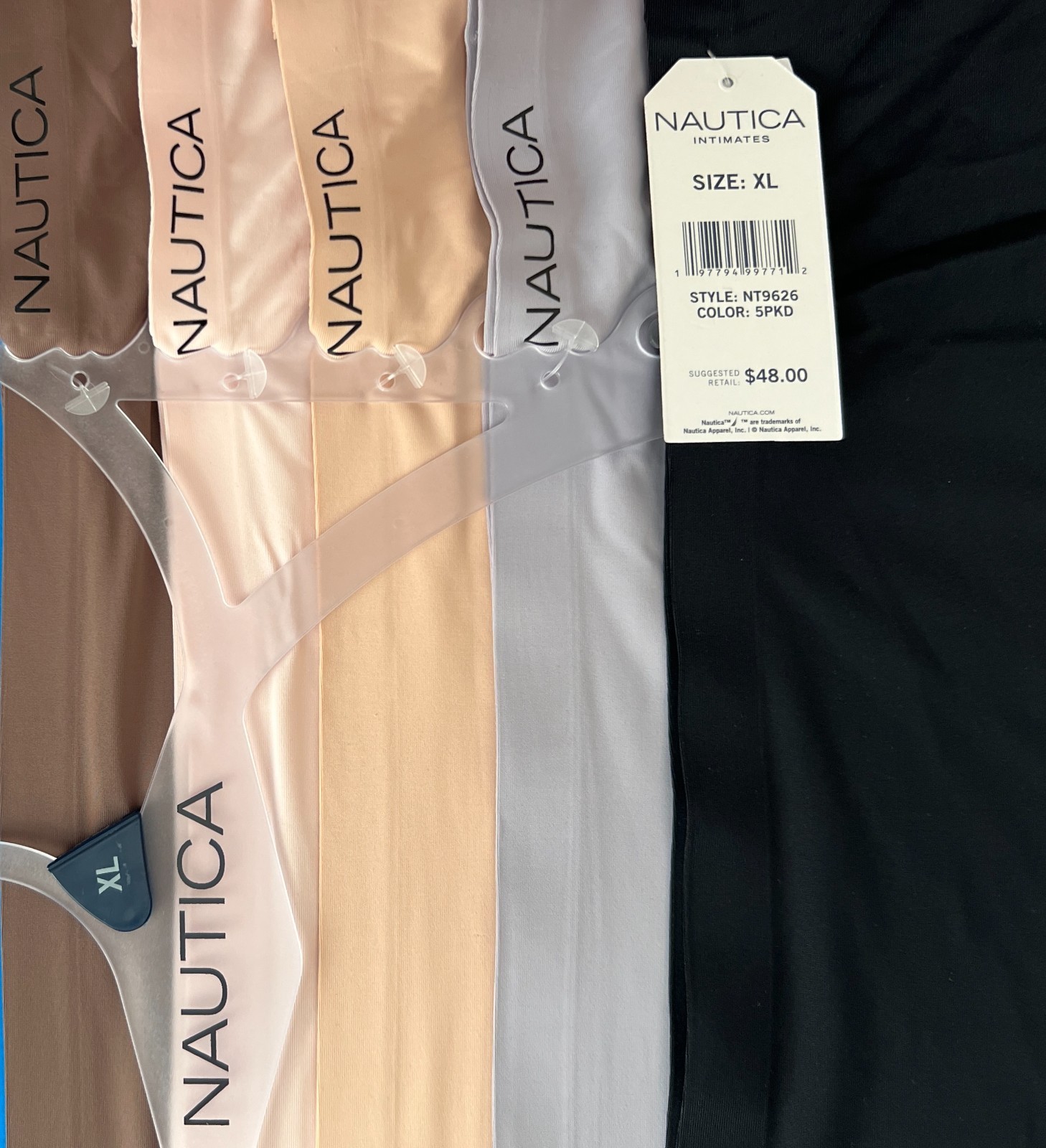 New In Nautica 5 pack Size L, XL Mid Rise No Show Brief Sleek Fit Panties NWT
