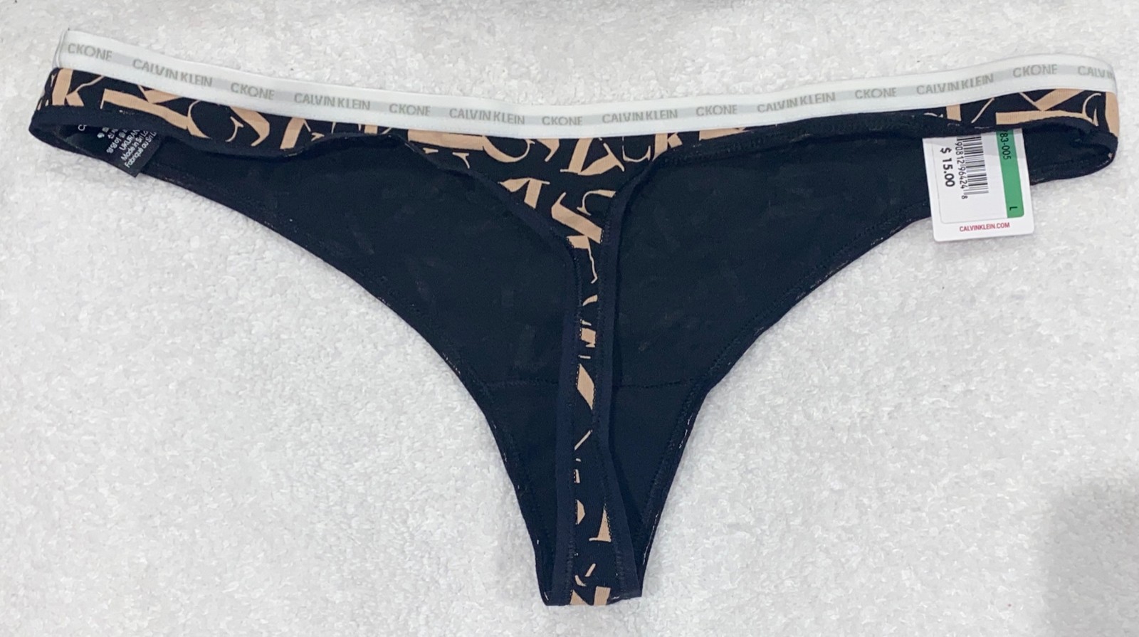 CALVIN KLEIN CK One Cotton Logo Black Nude White Thong Panty NEW Womens Sz L 7