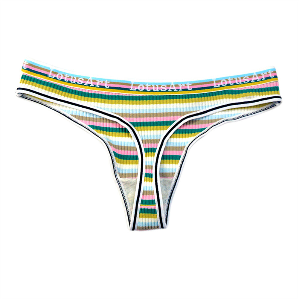 5PCS Women Sexy Rainbow Colorful Striped Cotton Panties Briefs Thongs Underwear
