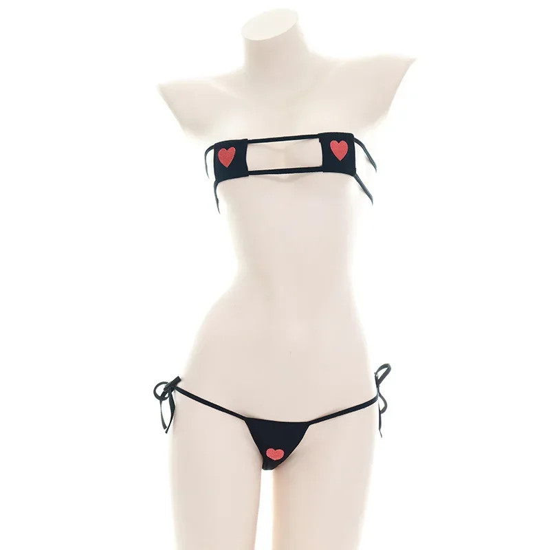 Women Japanese Sexy Lingerie Lolita Kawaii Heart Bandage Anime Cosplay Mini Biki