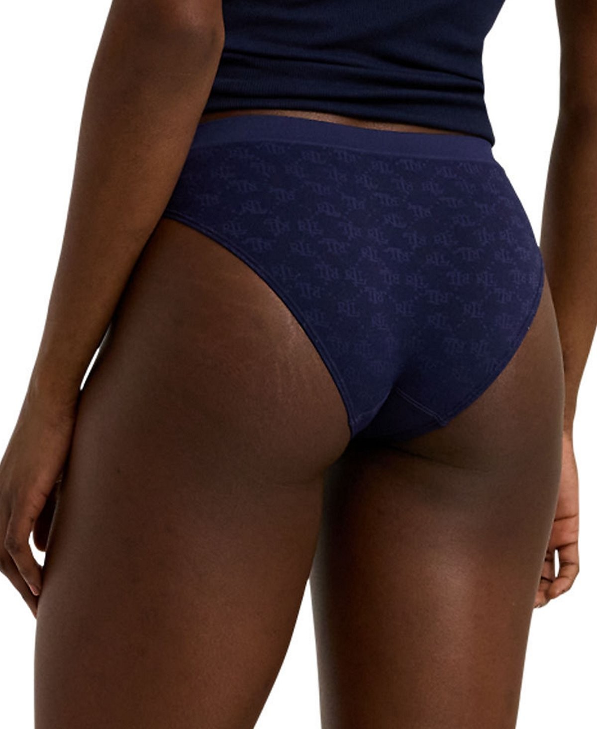 Lauren Ralph Lauren Monogram Mesh Bikini Brief Underwear 4L0048 Navy Blue Size L