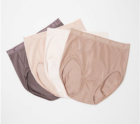 Breezies Set of 4 Nylon Microfiber Hi-Cut Panty-Tonal-Small-NEW-A287800