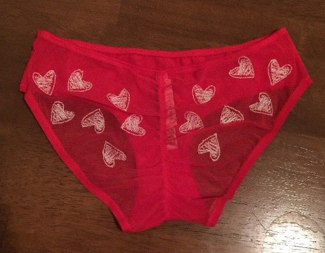 Victorias Secret Red Hearts Hip Hugger Hipster Panties Size XS Ruched Sheer Back