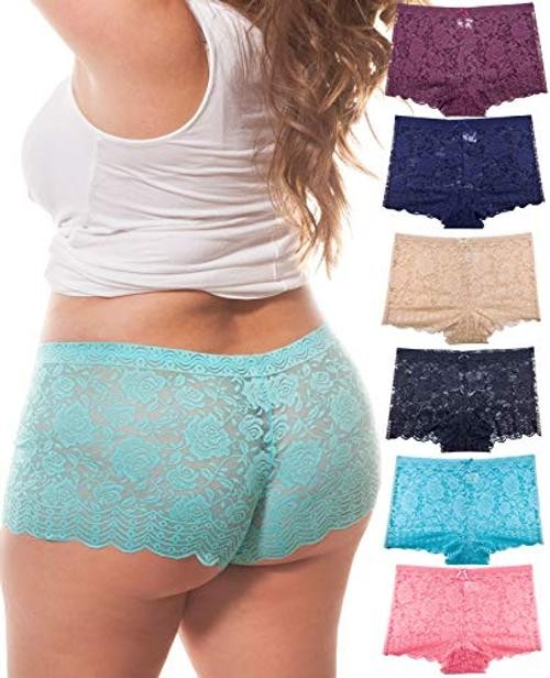 Barbra’s 6 Pack of Women’s Regular & Plus Size Lace Boyshort 4X-Large Plus Rose