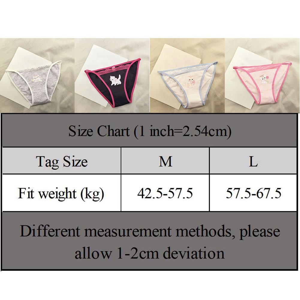 Womens Retro Y2K Cat Thong Cotton Underwear Japanese Sweet Style Lace Trim