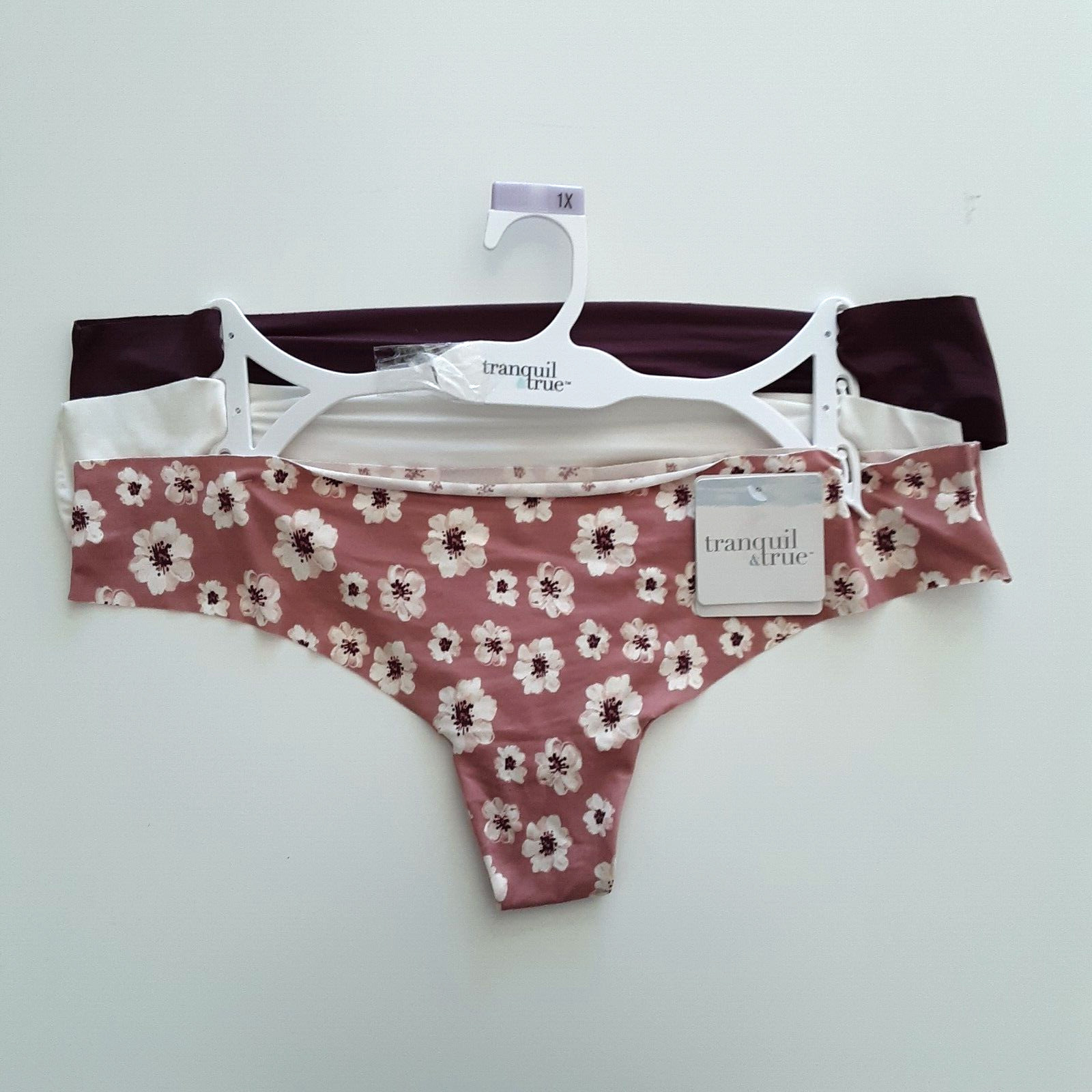 Tranquil & True Womens 1X Bikini Underwear Microfiber Purple Floral Ivory 3PK