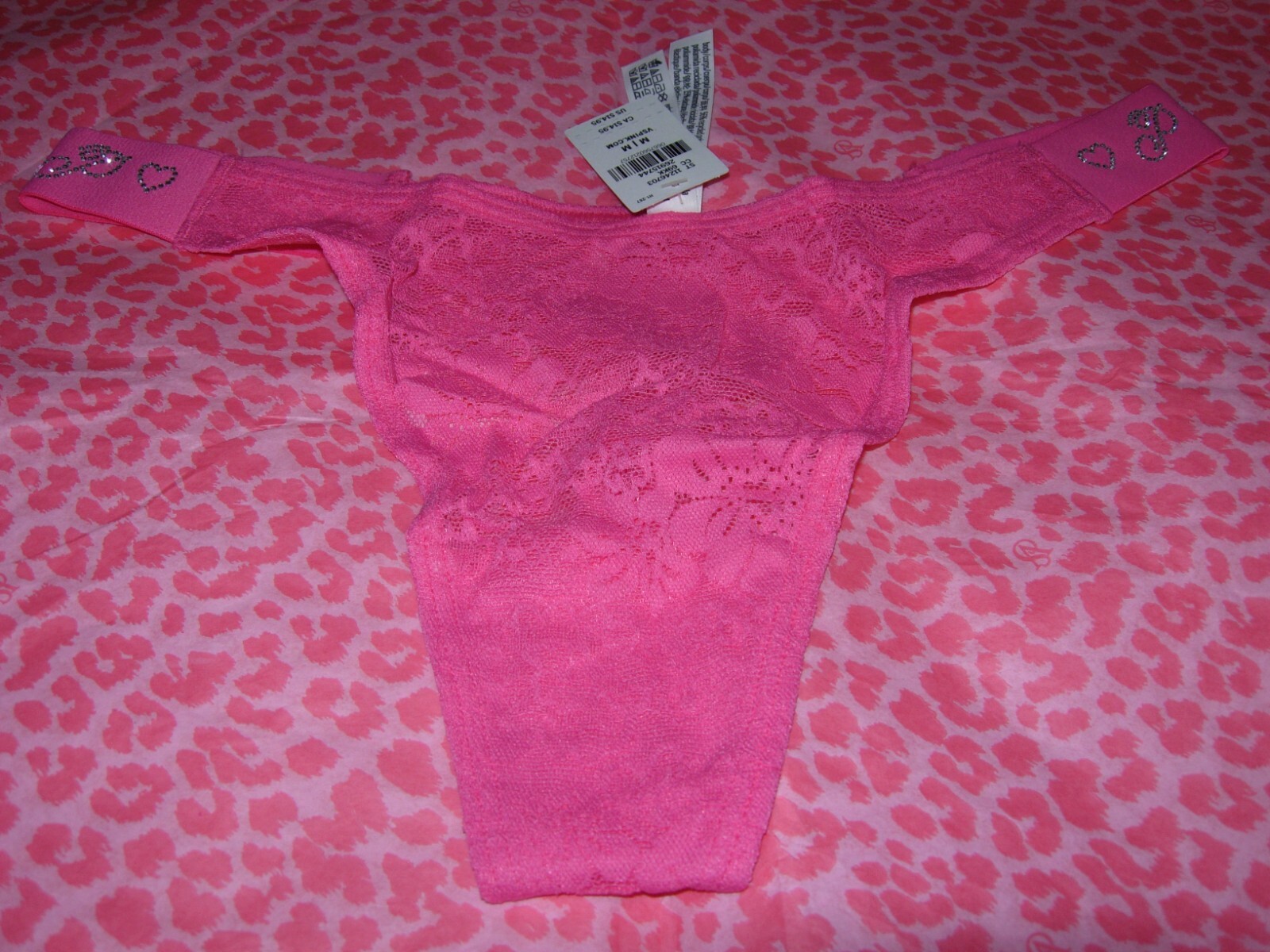 Victoria Secret Sexy PINK Wink Thong String HOT! Silver Logo Rhinestone ROSE NWT