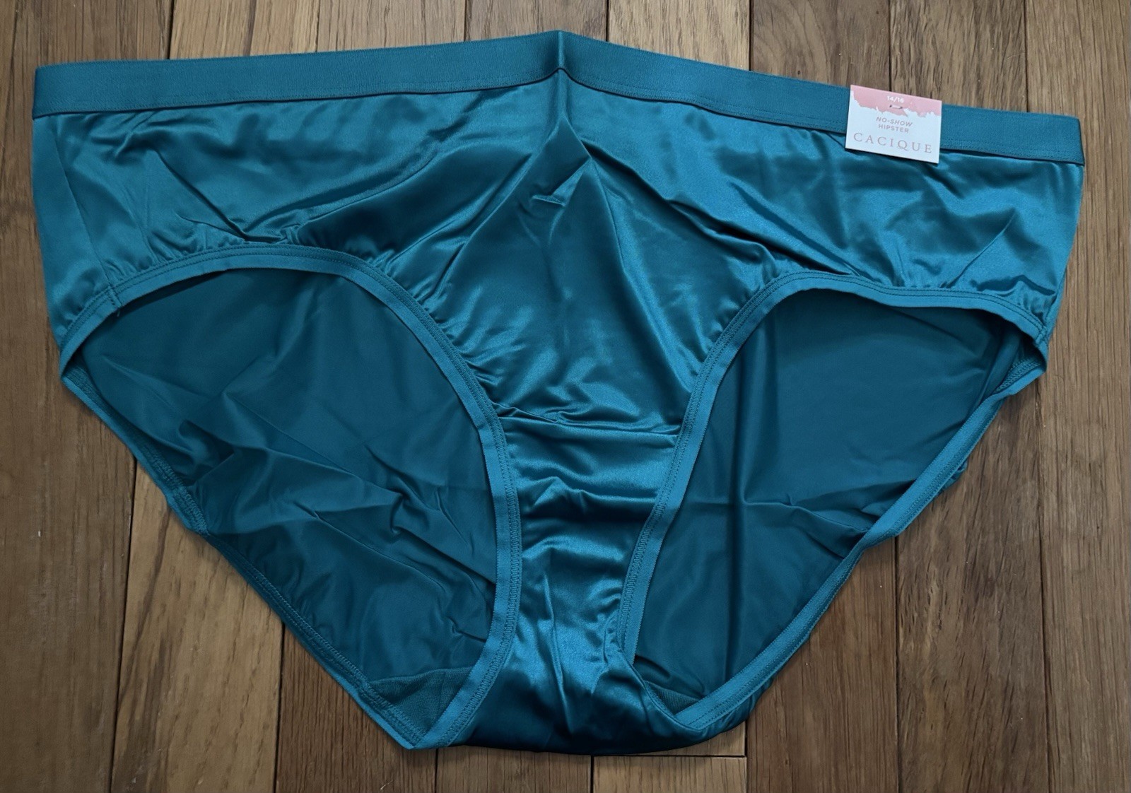 Plus 14/16 Lane Bryant Cacique No Show Hipster Nylon Faux Satin Silk Teal Aqua