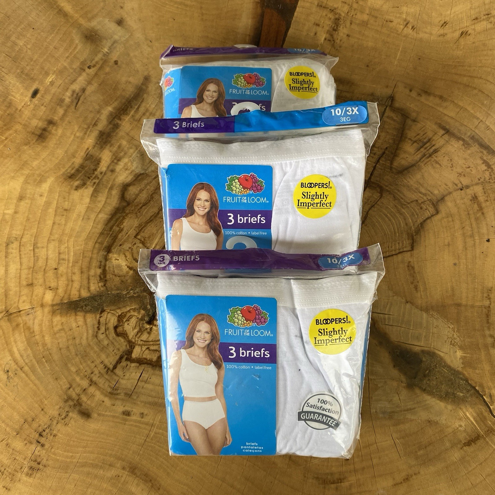 Women’s Fruit of the Loom brief, 3pk, Bloopers, 100% Cotton, 3 Count, 10, 3xl