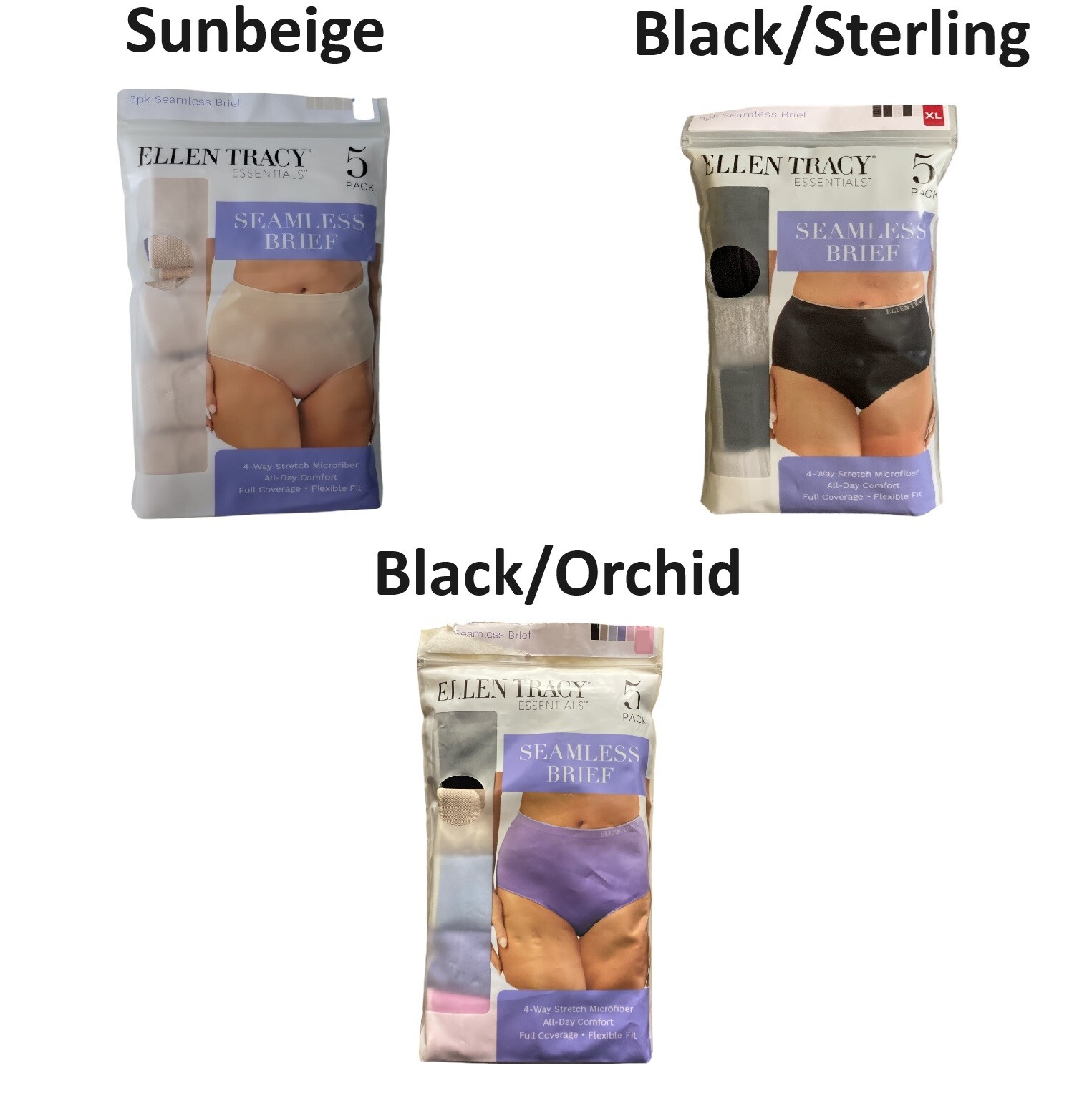 Ellen Tracy Essentials Women’s 4 Way Stretch Flexible Fit Seamless Brief, 5 Pack