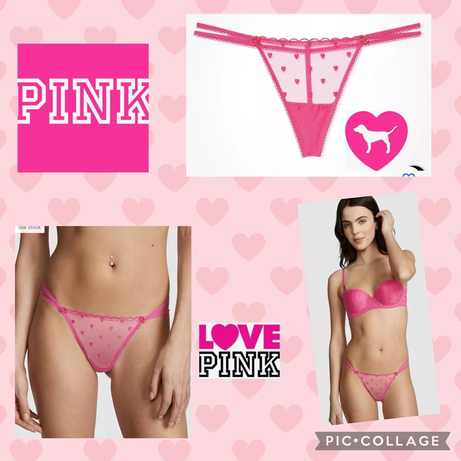 Victoria Secret Skimpy Wink V-String G-String Double Strappy Heart XS M L XL XXL