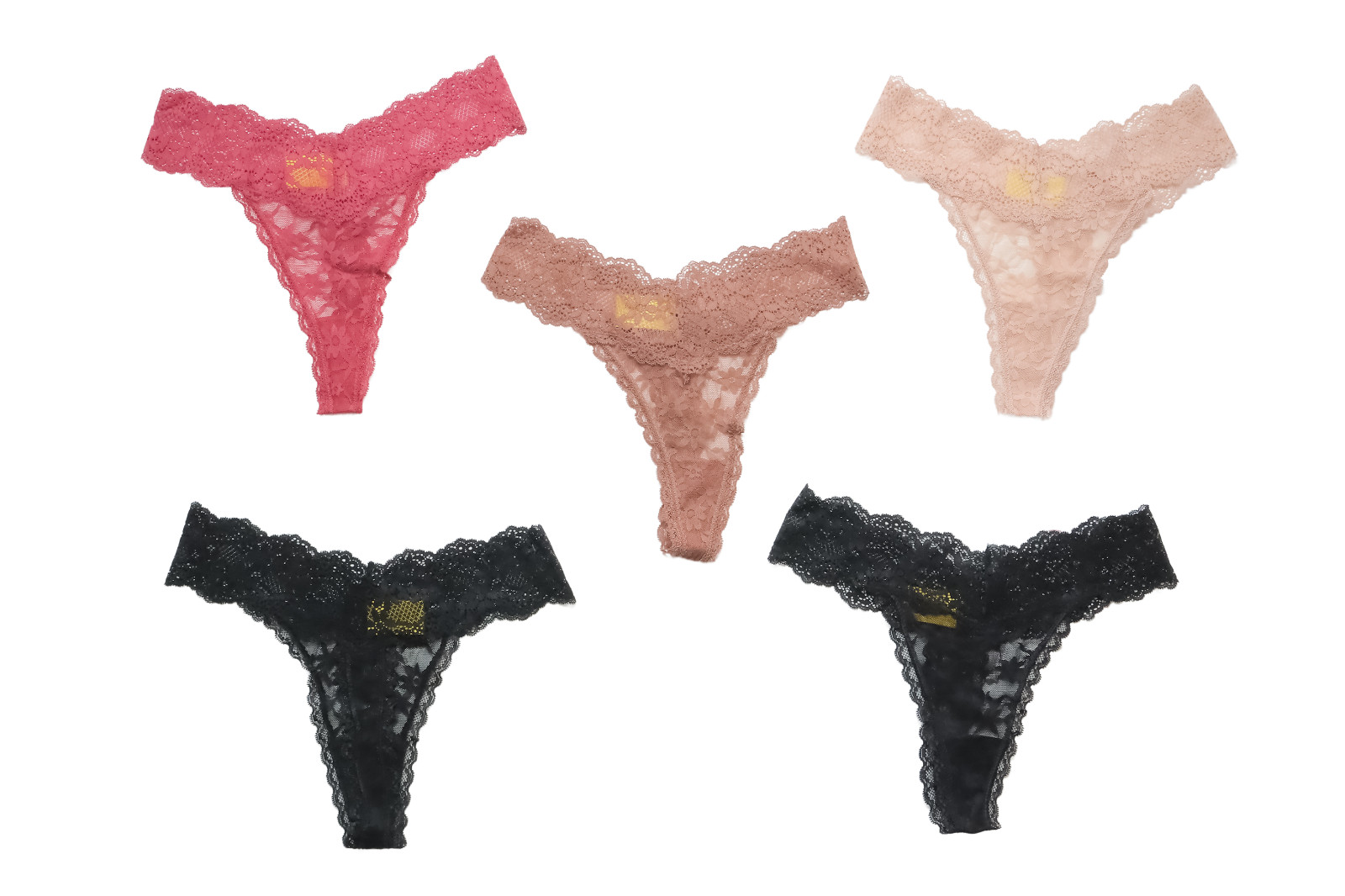 XL 5-Pack Women’s Lace Thong Panties Black, Red, Beige & Brown