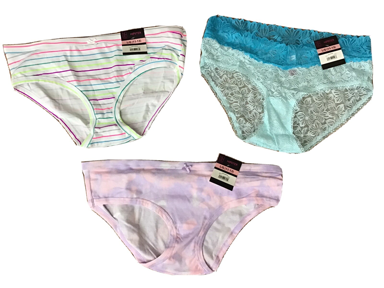 NWT NOBO No Boundaries Hipster Panties Size Large (LOT OF 3 Hipsters) (C15-6)