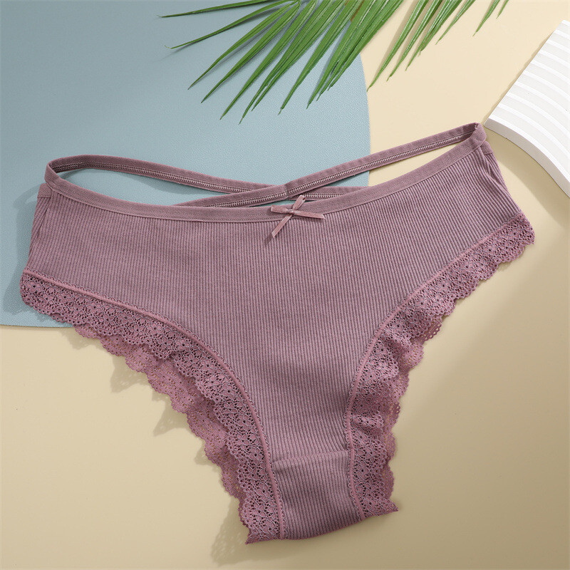 5PCS/LOT Sexy Womens Cotton Panties Brief Lace Trim Underwear Lingerie Underwear