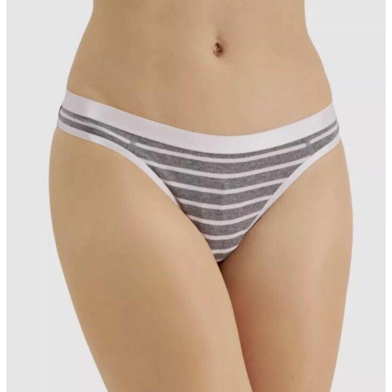Jenni Women’s Lilac Purple Satin Trim Gray Stripe Thong Panty Underwear, XXXL