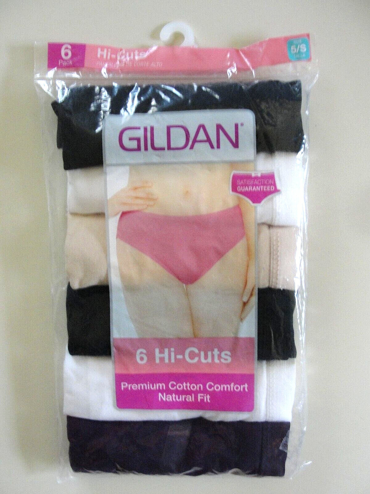 6 Pair Women’s Gildan Cotton Hi-Cut Panties – Size 5 (S) – New in Package
