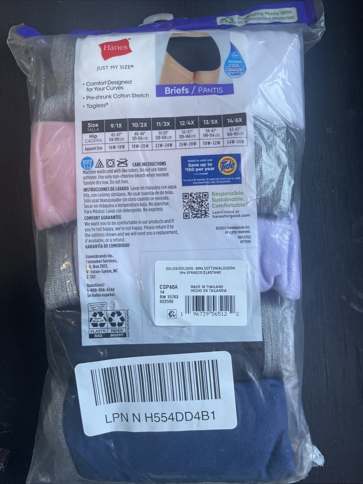 Hanes CSP40A Just My Size Cotton Stretch Brief Panty – 5 Pack 6xl Size 14