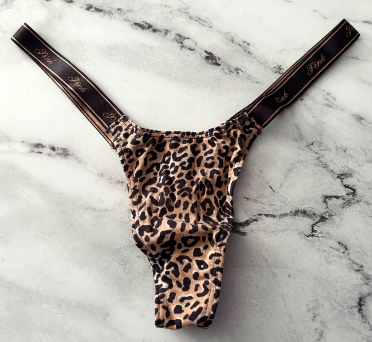 PINK Victoria’s Secret Leopard Logo Band Extra Low Rise Thong Panty M L XL