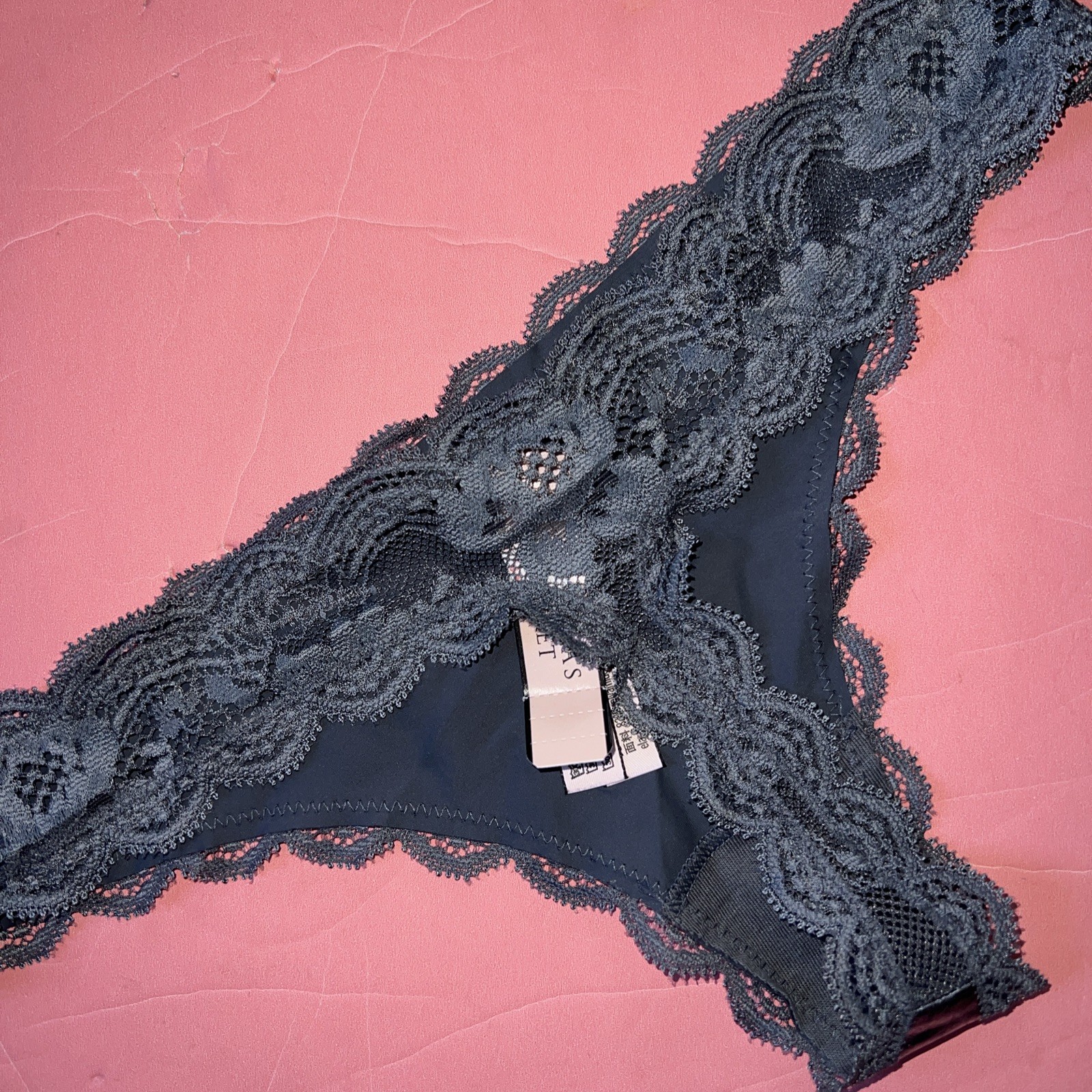 Victoria’s Secret XS THONG panty Silver GRAY LACE DREAM ANGELS faux Leather Foil