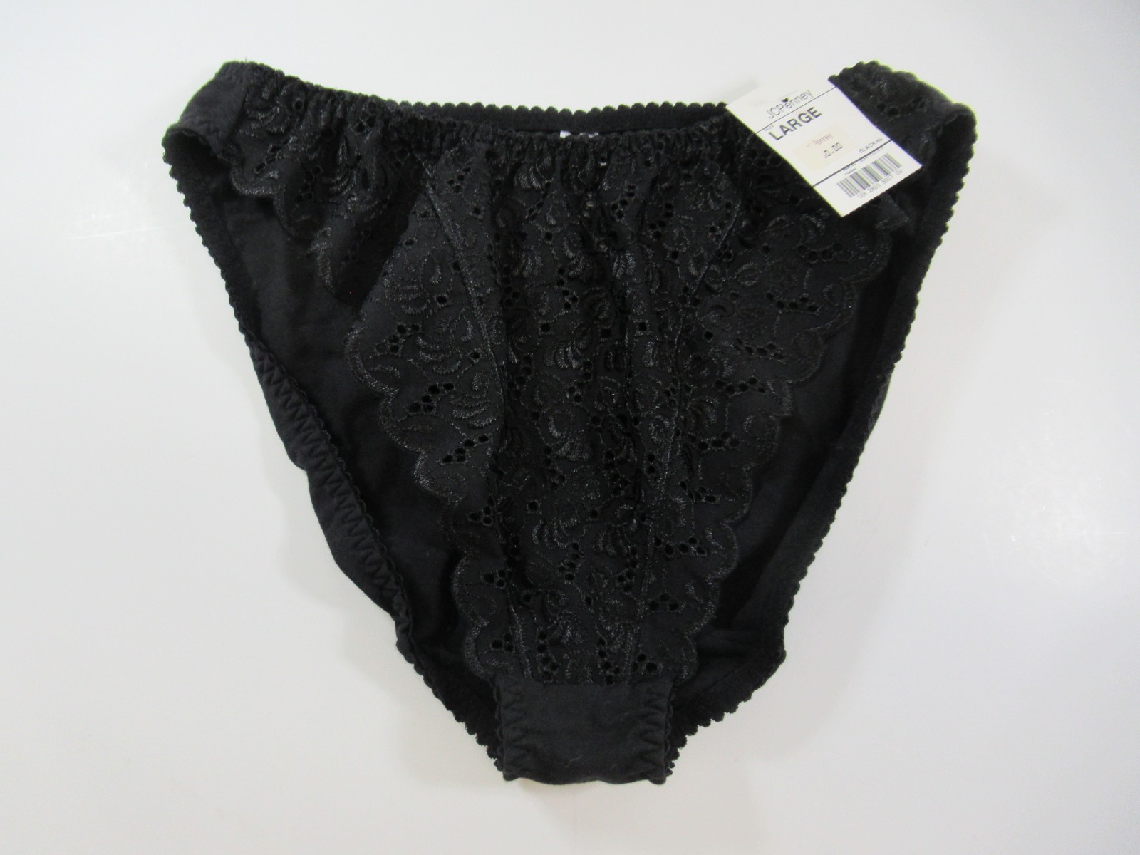 Vintage 90s Y2K Delicates Embroidered Eyelet Hi Cut Panties Large Black