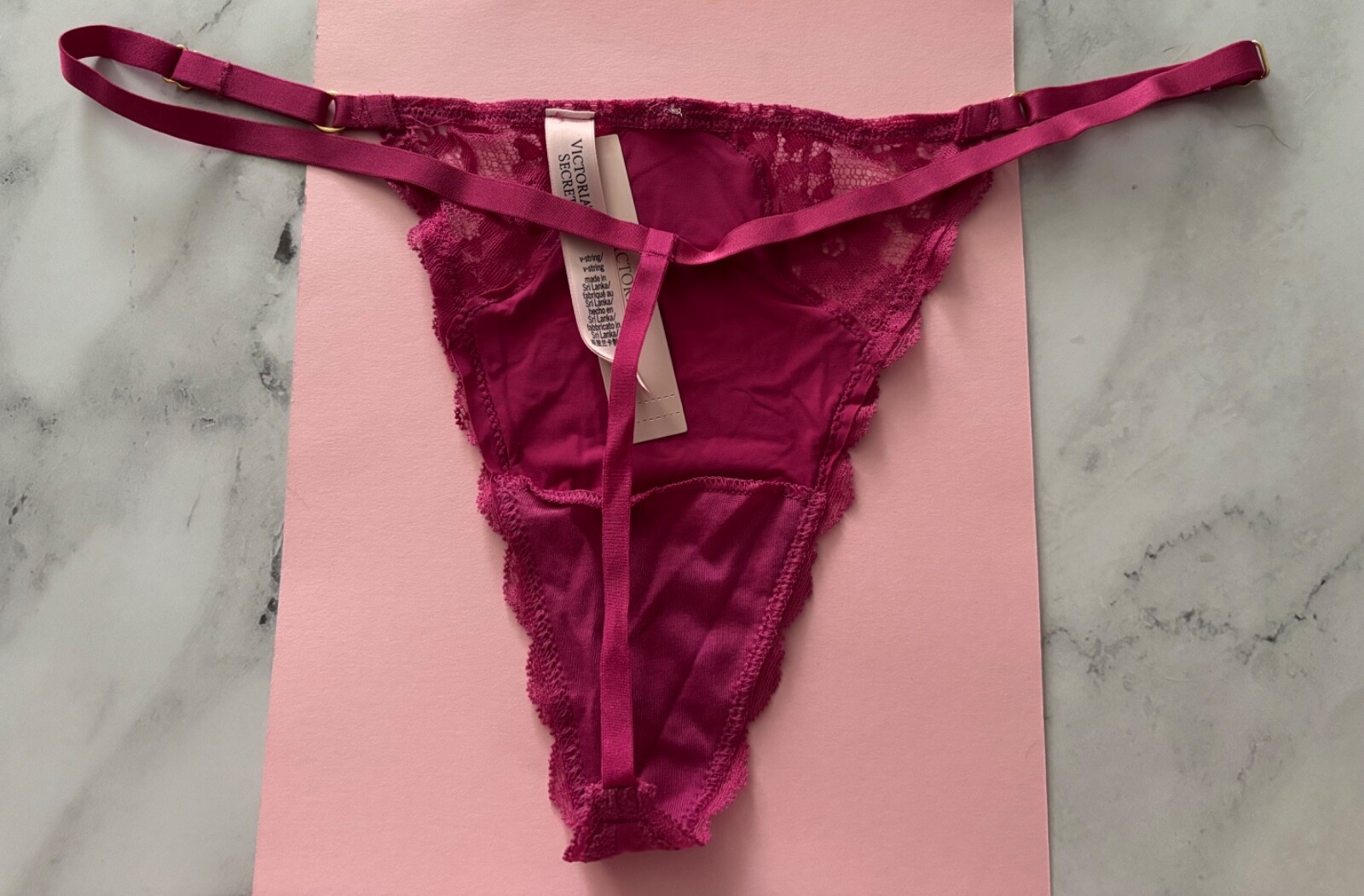 Victoria’s Secret V String Panty Smooth Lace Adjustable Luscious Rose S M XL