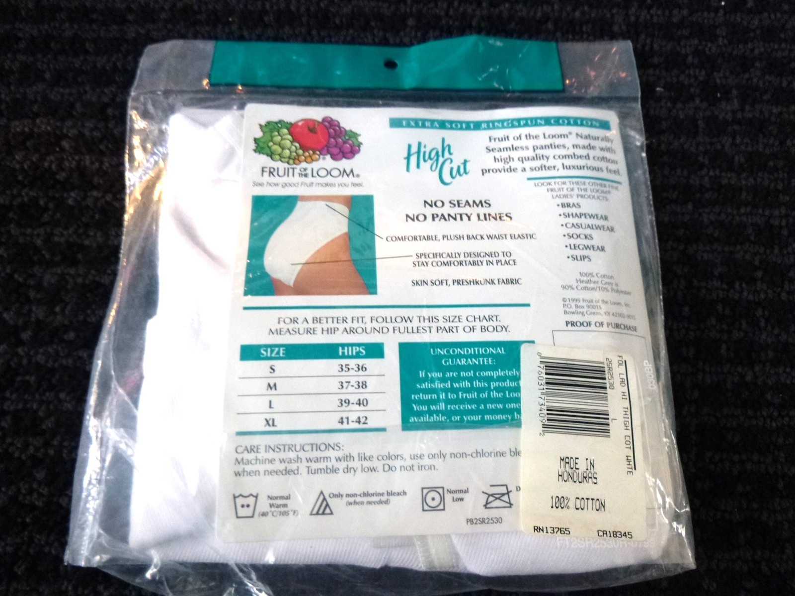 Pkg of 2 VTG 1999 Fruit Of Loom High Cut Naturally Seamless Cotton Briefs Sz L