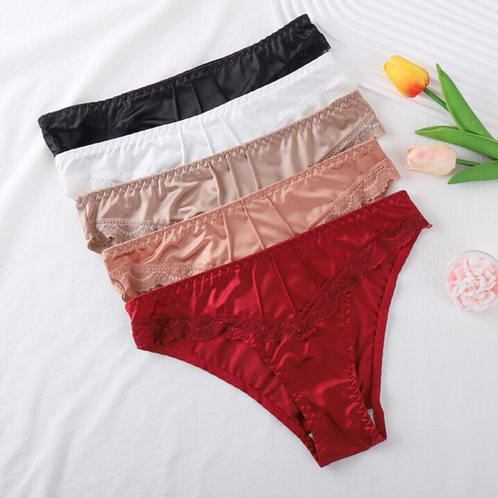 5PCS/LOT Sexy Womens Silky Satin Panties Briefs Ladies Underpants Lingeries Pack
