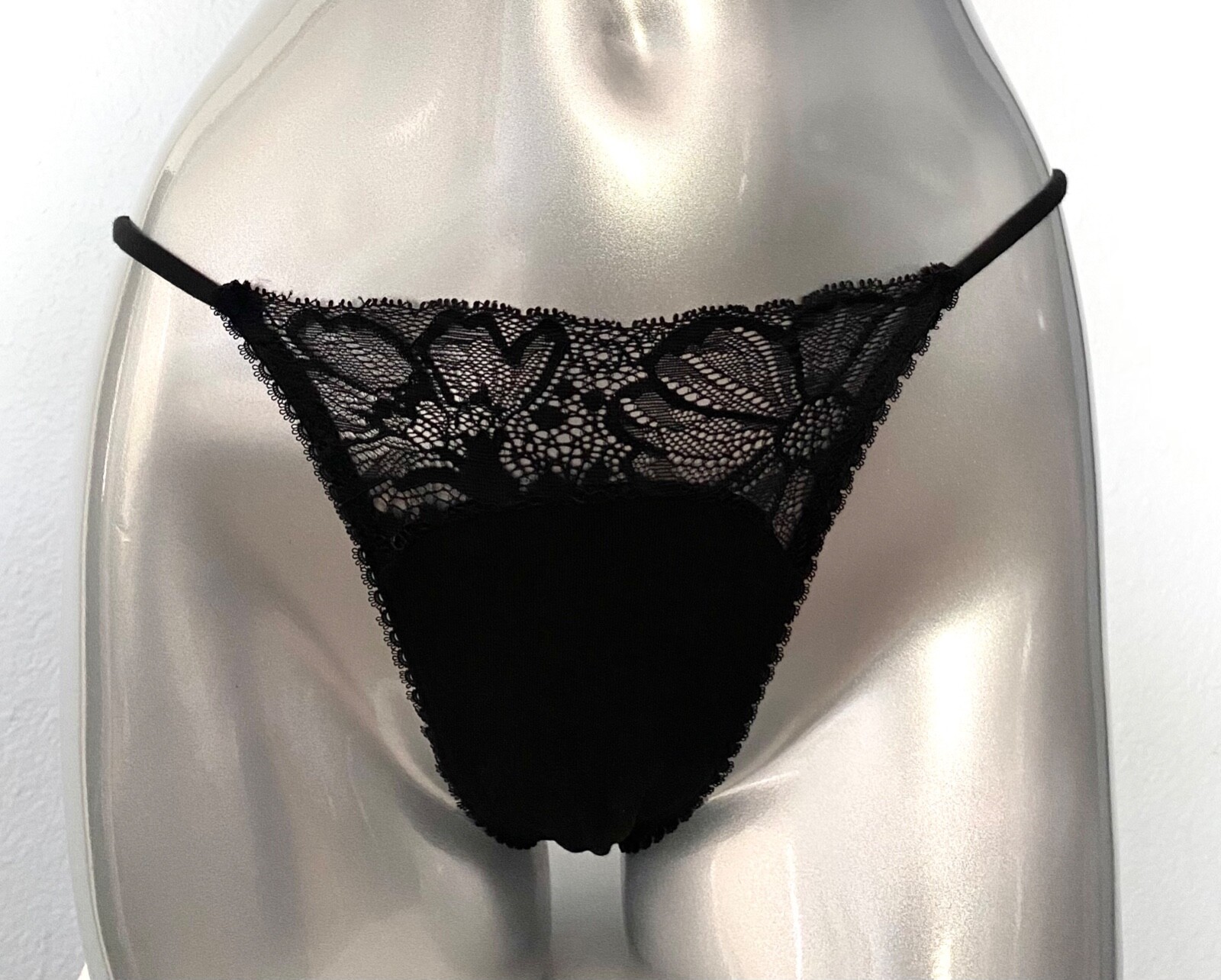 Victoria’s Secret Black Lace Trim Sexy String Itsy Black Panty L XL