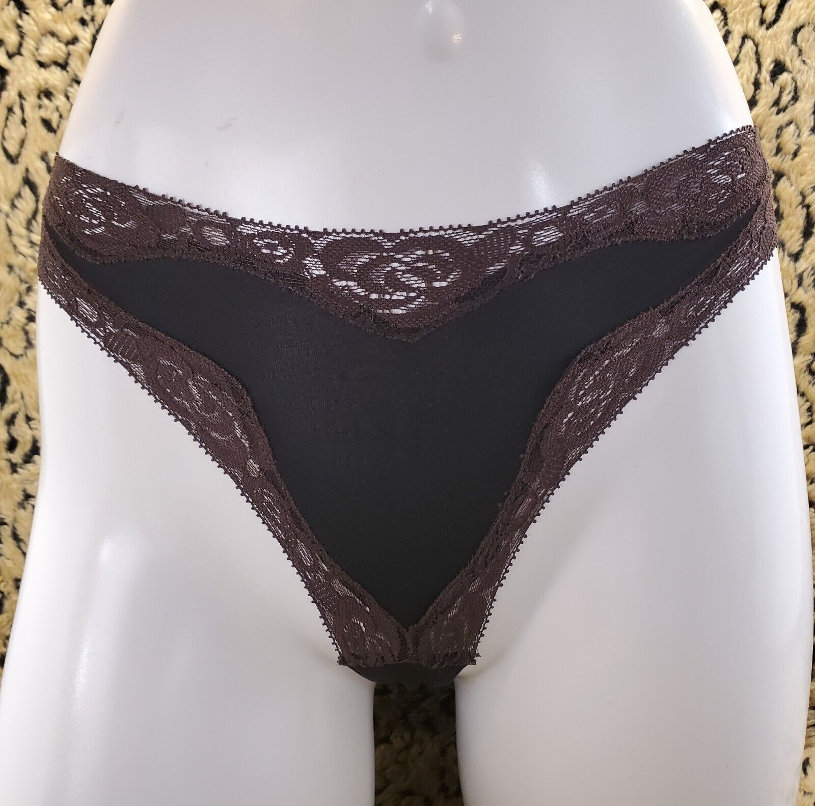 SOPHIE B. Black Brown Floral Thong Panty S 5 Sexy