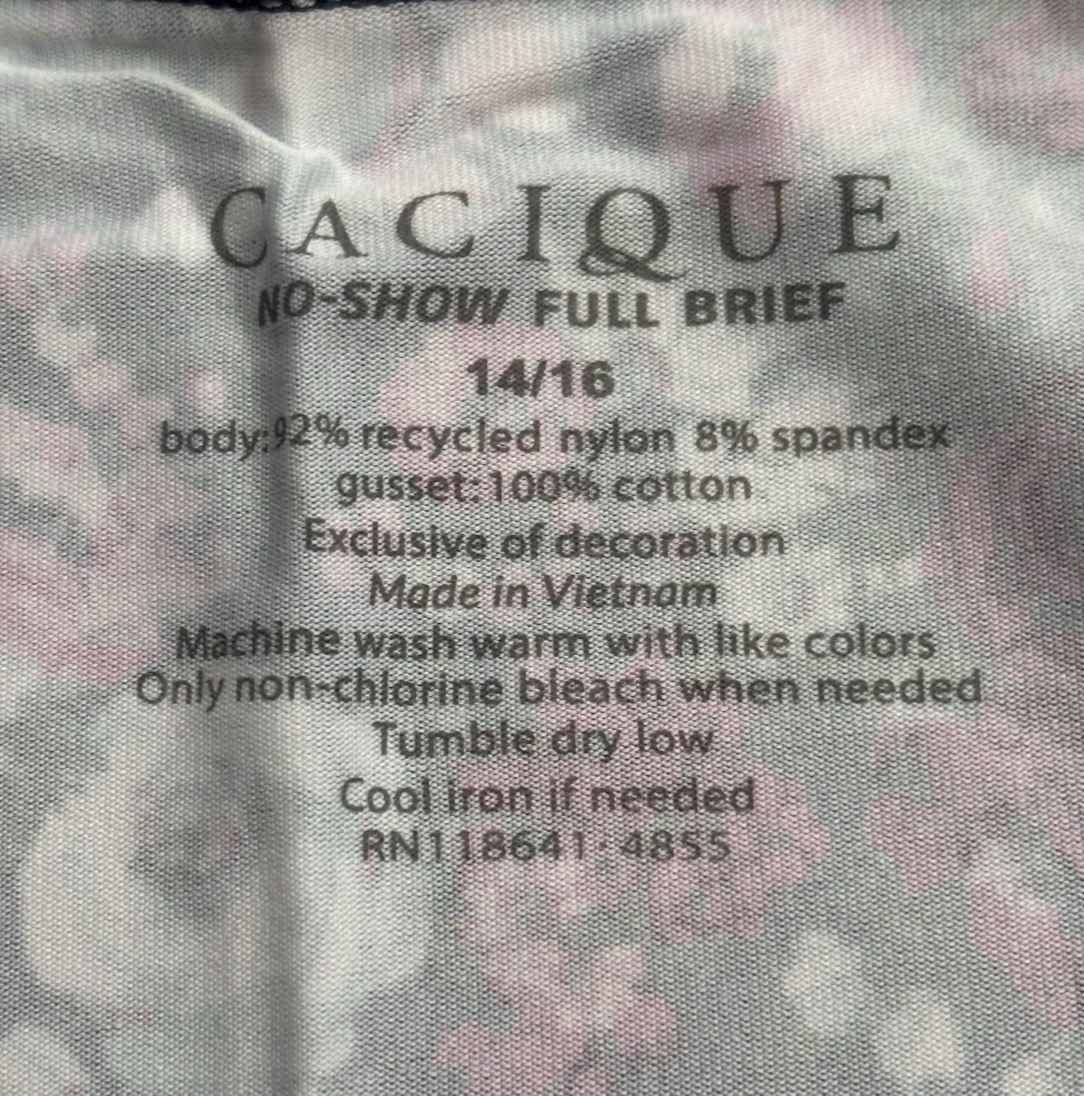 Size Sz 14/16 Lane Bryant Cacique No Show Full Brief Nylon Panty Blue Pink Rose