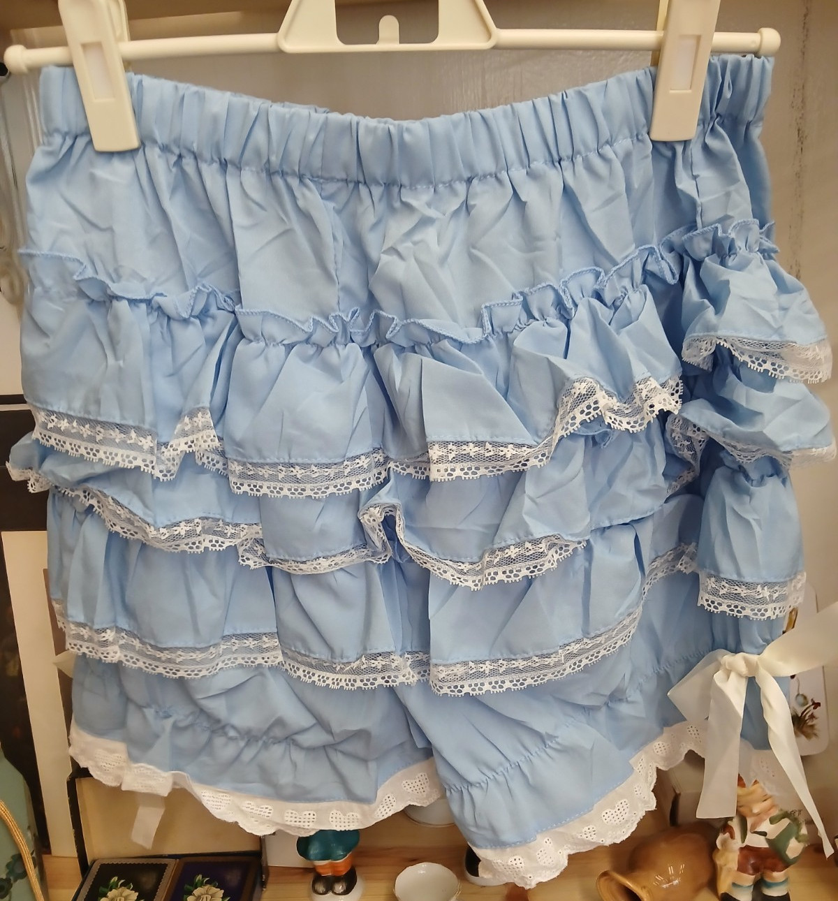 lolita style, bloomers blue ruffle, pumpkin panties, lace trim shorts, small